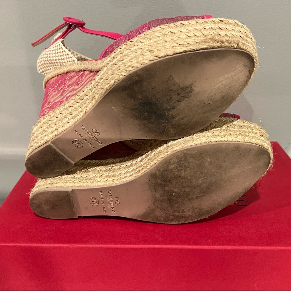Valentino Hot Pink Lace And Mesh Espadrille Platform Wedge Sandals Size 37.5 - Picture 6 of 7